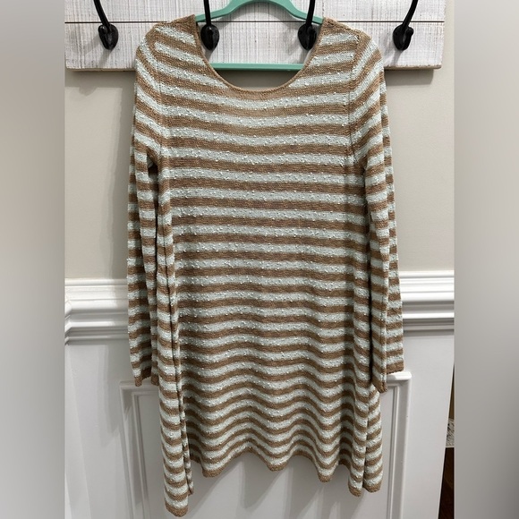 FREE PEOPLE Sweater Dress Women's Counting Stripe Swing Tunic Camel Mint Sz S - Picture 3 of 14